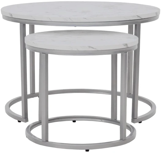 PAOLA 2 set of two coffee tables, marble / sidabrinis