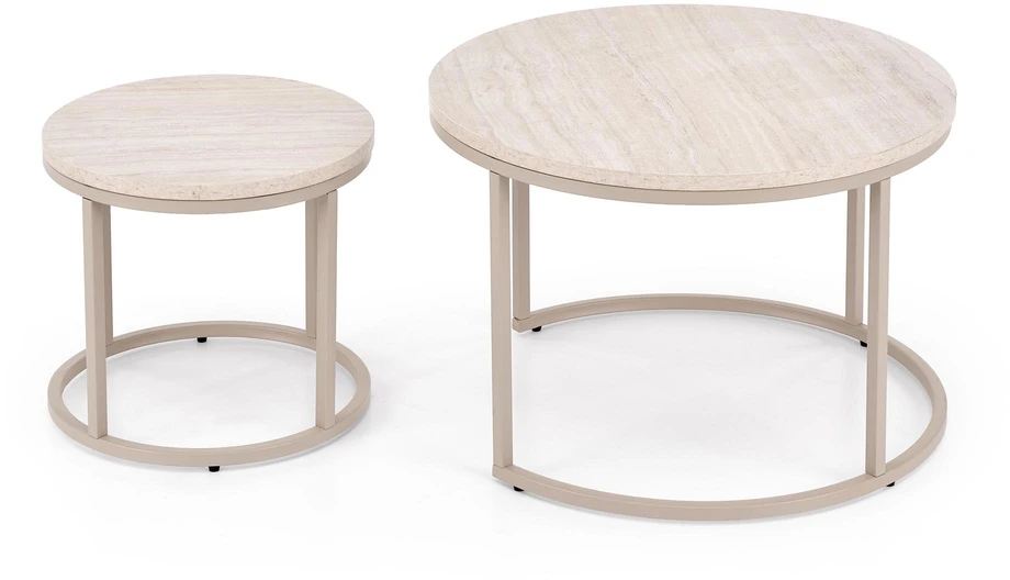 PAOLA set of 2 c. tables, travertine / cashmere