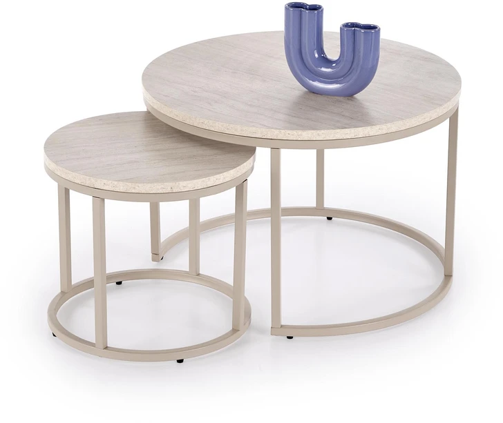 PAOLA set of 2 c. tables, travertine / cashmere