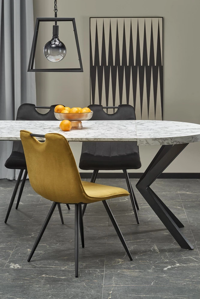 PERONI extension table, baltas marble / juodas