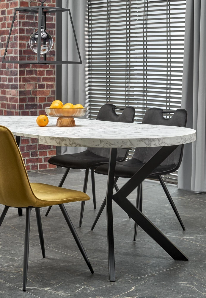 PERONI extension table, baltas marble / juodas