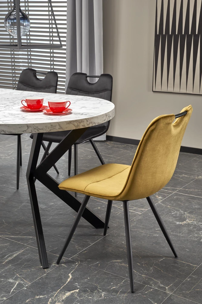 PERONI extension table, baltas marble / juodas