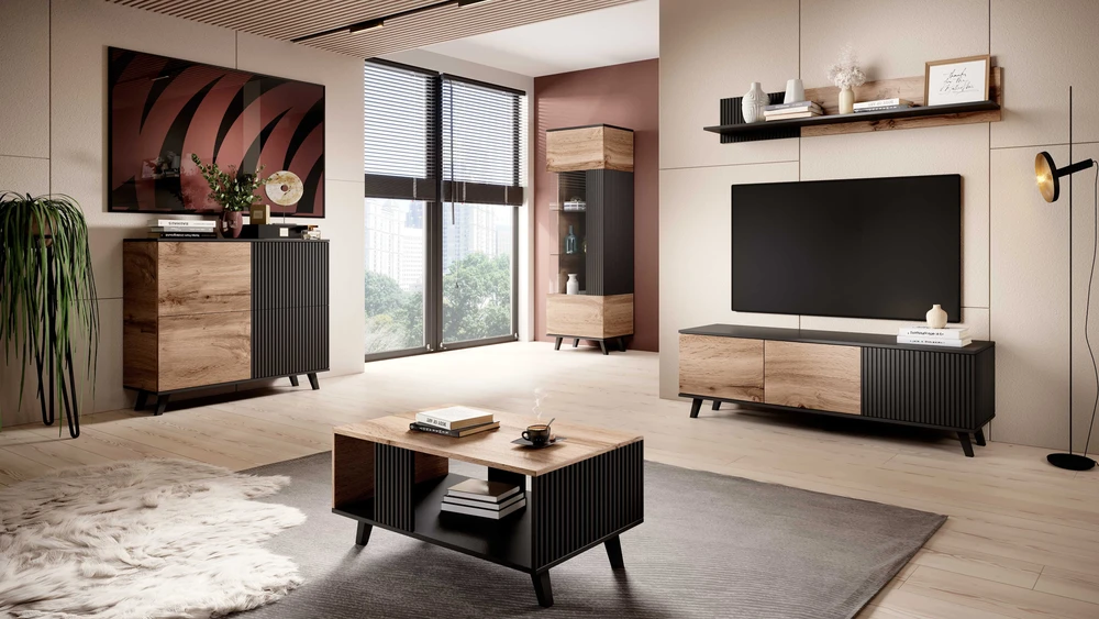 RANDOM RTV-1 TV-stand, color: wotan oak/juodas