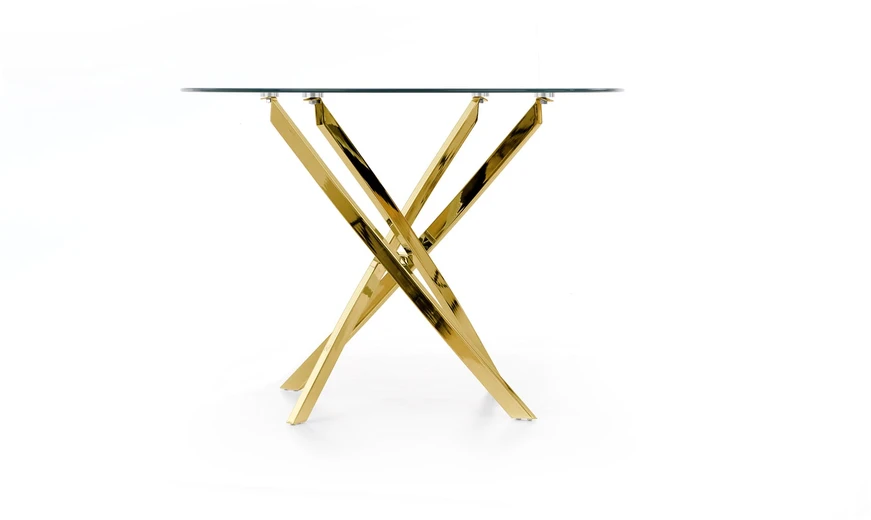 RAYMOND table, color: glass - transparent, legs - auksinis