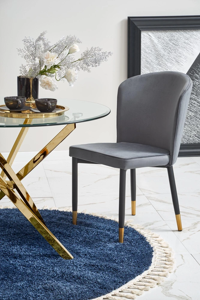 RAYMOND table, color: glass - transparent, legs - auksinis