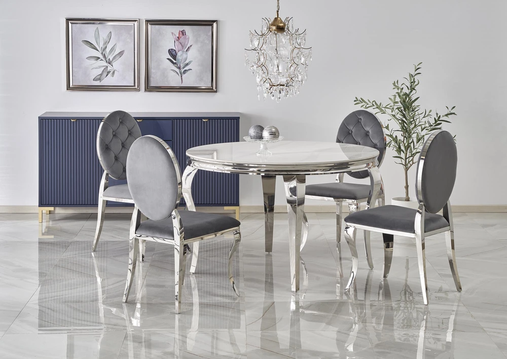 REGINALD table, color: top - baltas marble, legs - sidabrinis