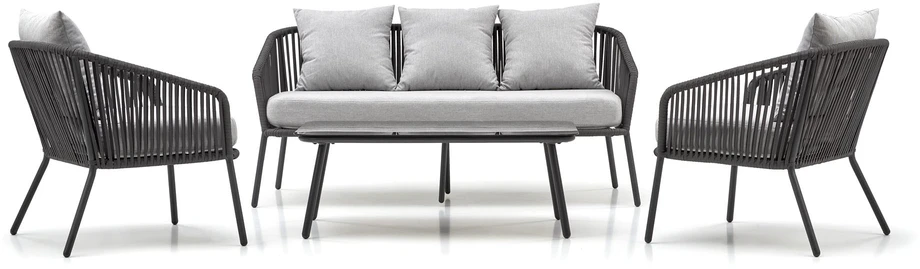 ROCCA garden set (sofa + 2 chairs + coffee table), dark pilkas / light pilkas