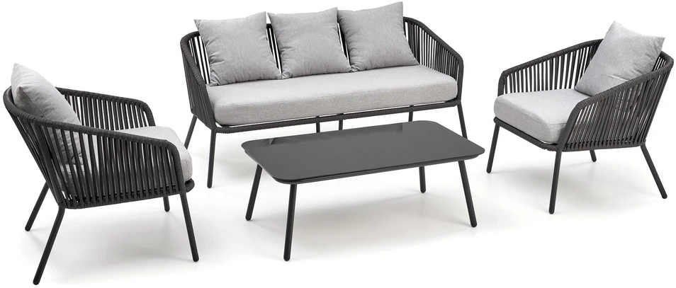 ROCCA garden set (sofa + 2 chairs + coffee table), dark pilkas / light pilkas