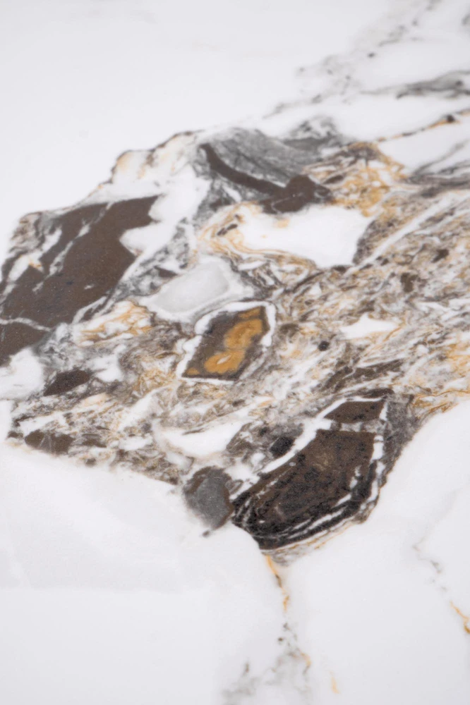 ROSA coffee table, baltas marble / pilkas marble / auksinis