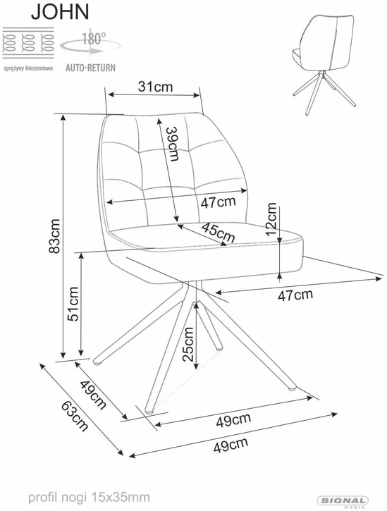 Signal Minkšta kėdė valgomajam, svetainei, 180° pasukama JOHN RAVEN šviesiai smėlio spalvos