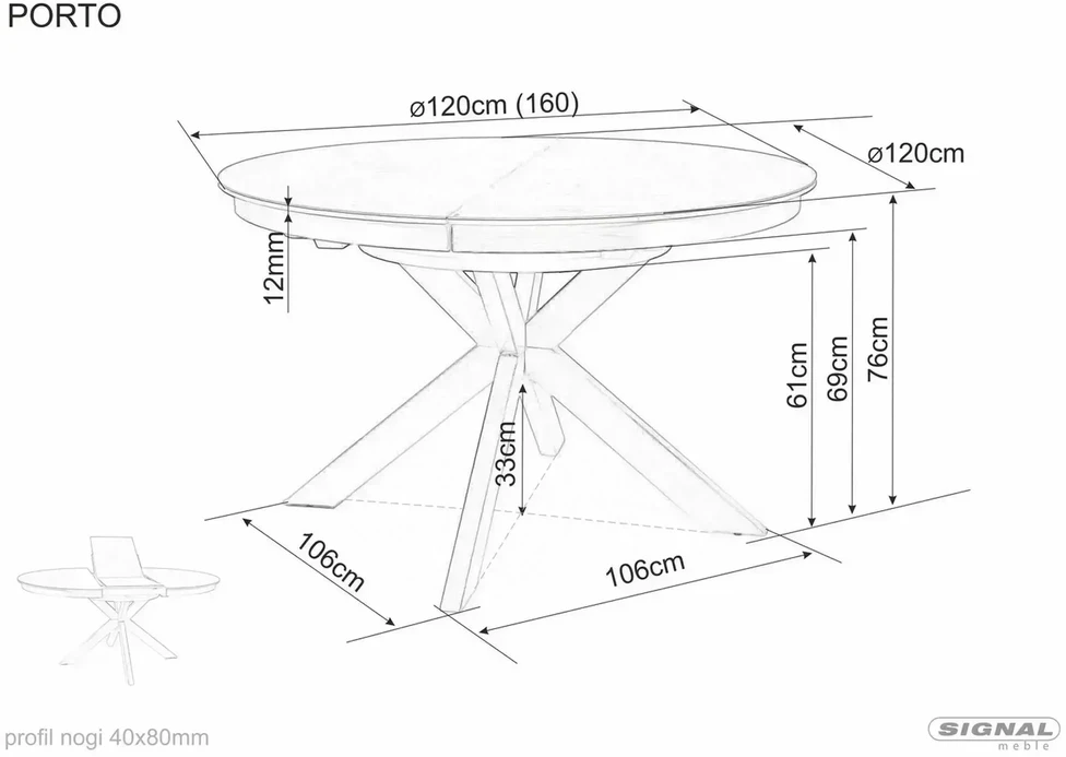 Signal Išskleidžiamas stalas Porto 120-160 cm keraminis smėlio spalvos