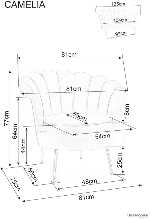 Signal Meble Sofa „Camellia 2“ aksominė