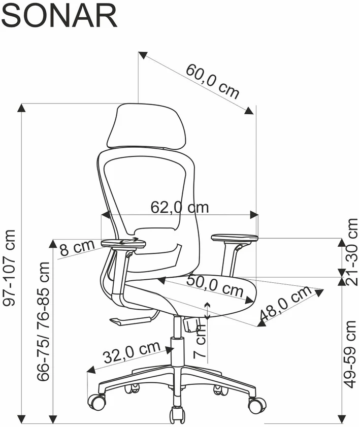 SONAR office chair, juodas
