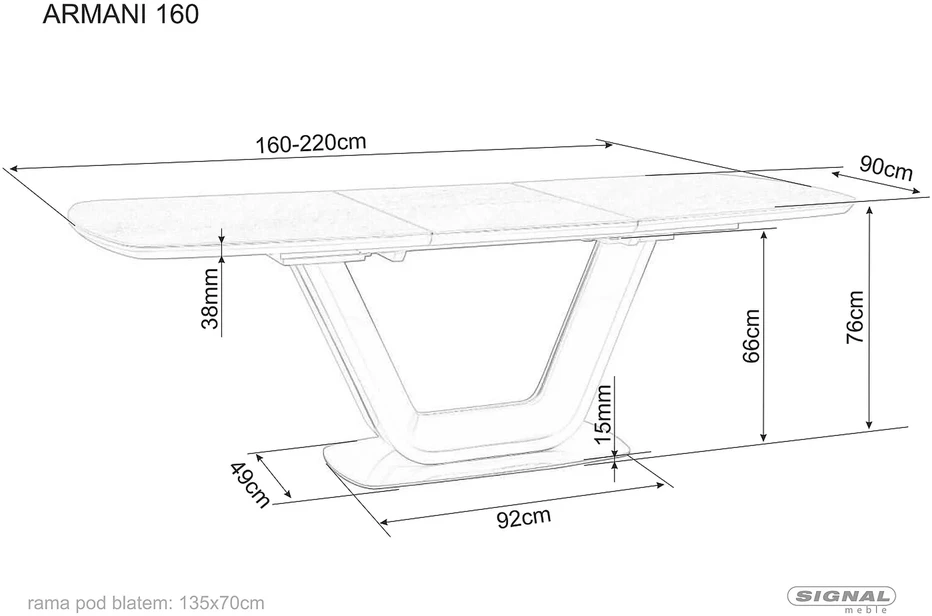 Signal Meble Valgomojo stalas ARMANI CERAMIC, 160 x 90 cm, balta/juoda