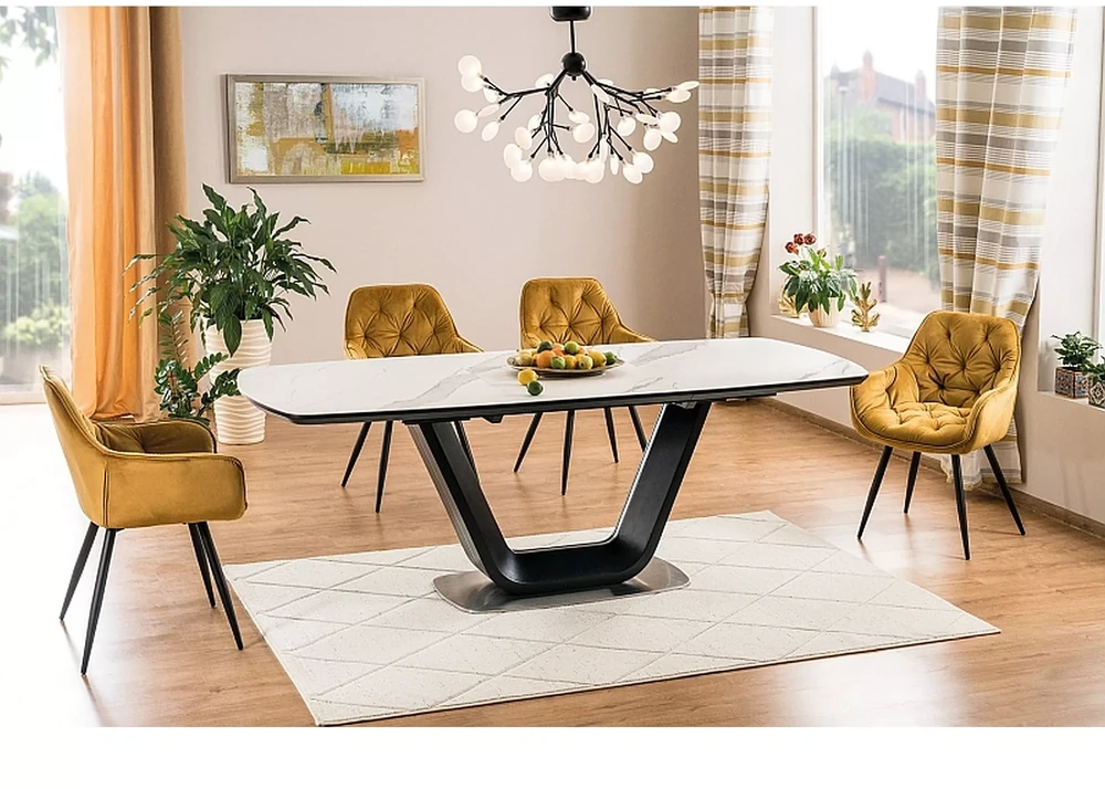 Signal Meble Valgomojo stalas ARMANI CERAMIC, 160 x 90 cm, balta/juoda