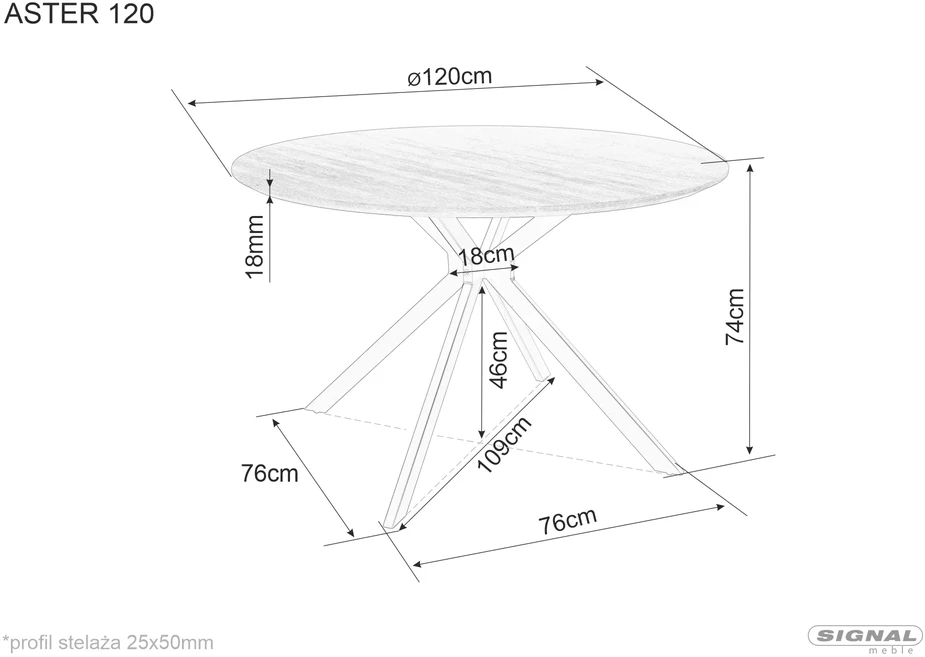 Signal Meble Valgomojo stalas ASTER, 120 cm, ąžuolo/juoda