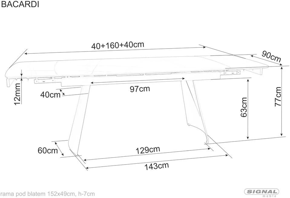 Signal Meble Valgomojo stalas Bacardi, 160-240 x 90 cm, juoda