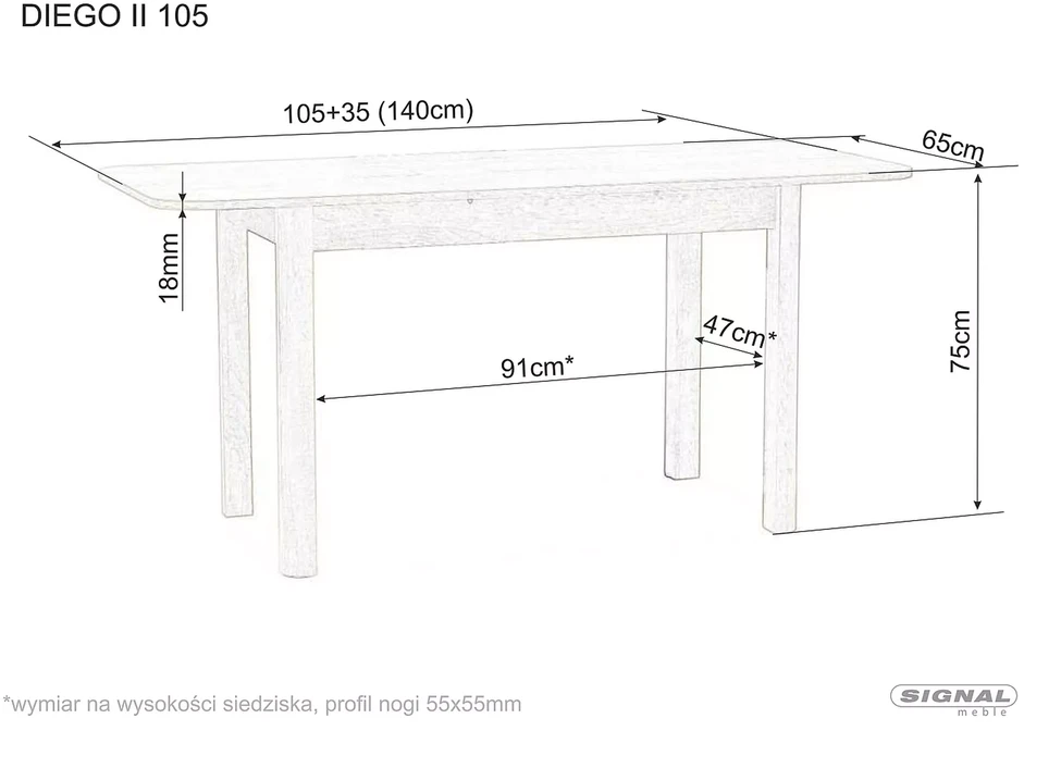 Signal Meble Valgomojo stalas DIEGO II, 105(140) x 65 cm