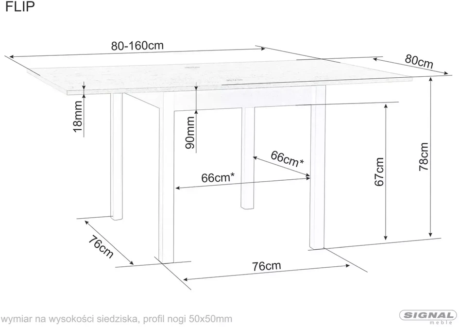 Signal Meble Valgomojo stalas SIGNAL Flip 80, 80(160)x80 x78 cm