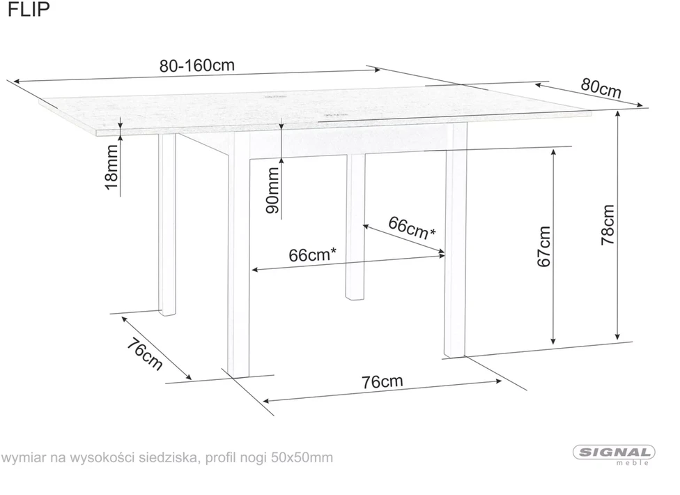 Signal Meble Valgomojo stalas FLIP, 80(160) x 80 cm