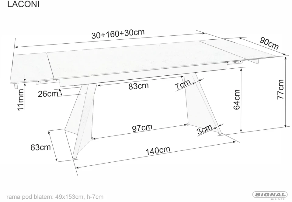 Signal Meble Valgomojo stalas Laconi, 160-220 x 90 cm, balta