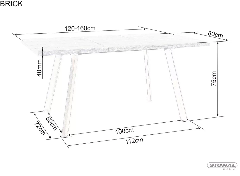 Signal Meble Valgomojo stalas BRICK, 120(160) x 80 cm