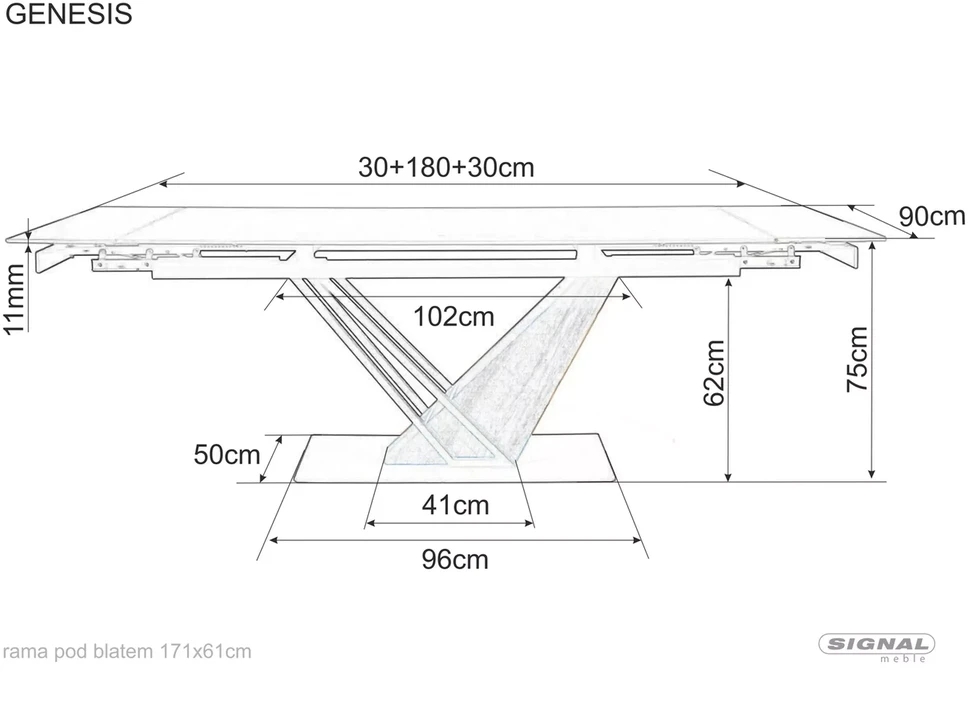 Signal Meble Valgomojo stalas GENESIS, 180(240) x 90 cm