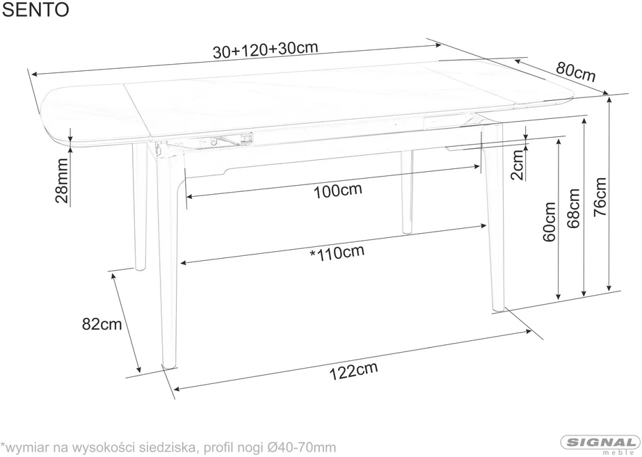 Signal Meble Valgomojo stalas Sento, 120-180 x 80 cm, balta