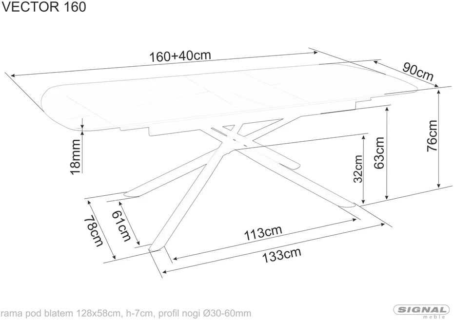 Signal Meble Valgomojo stalas Vector, 160-200 x 90 cm, juoda