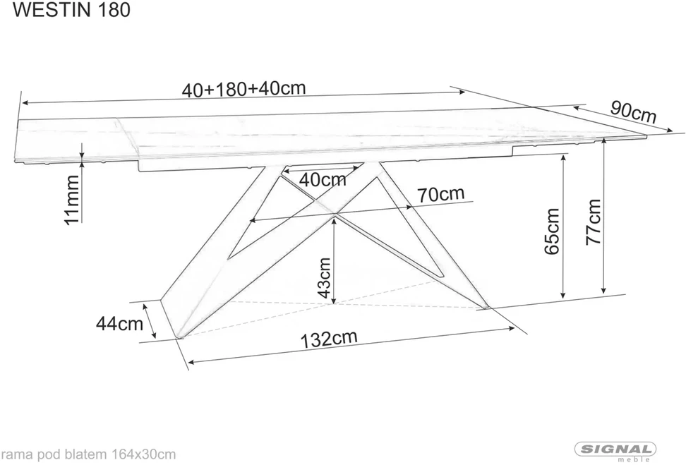 Signal Meble Valgomojo stalas WESTIN III, 180(260) x 90 cm