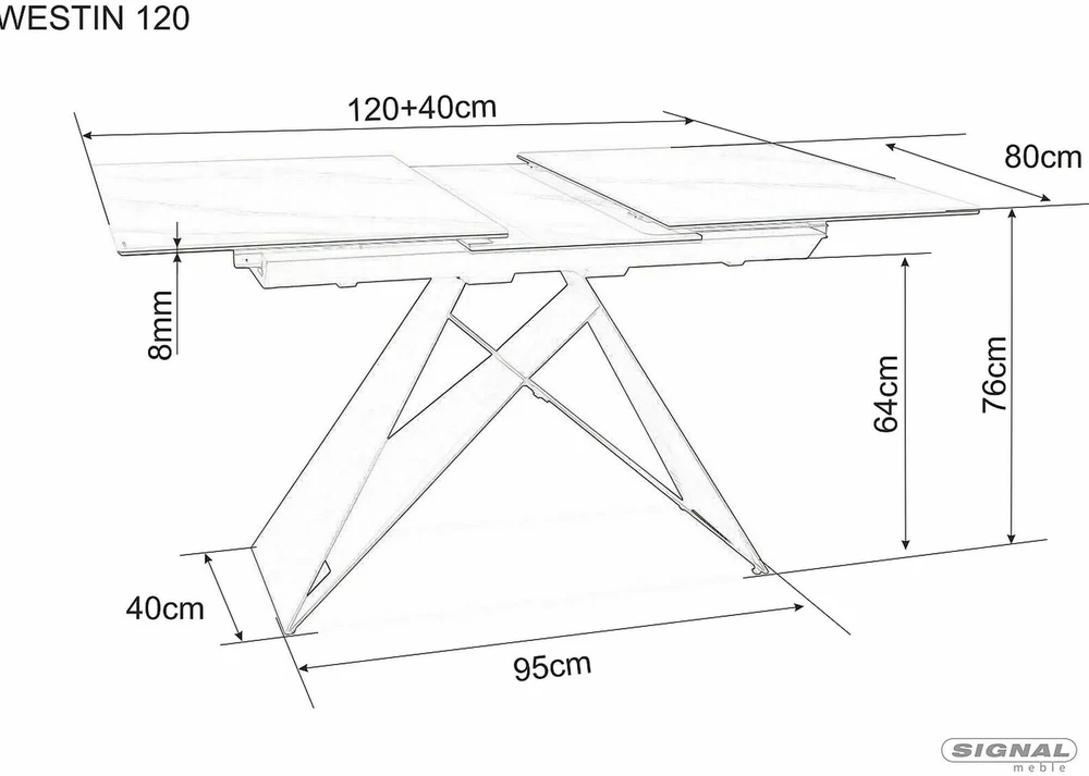 Signal Meble Valgomojo stalas WESTIN SC, 120(160) x 90 cm