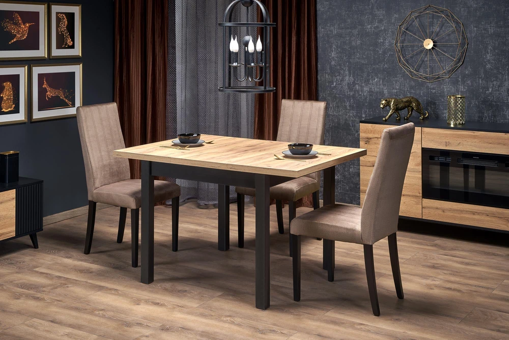 TIAGO SQUARE extensions table, craft oak / juodas