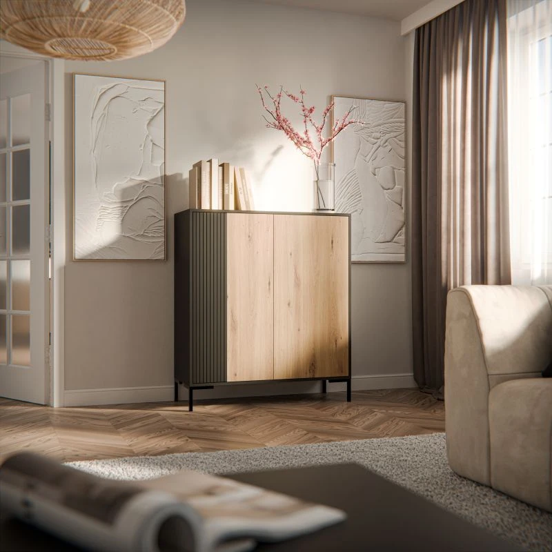 Cama Meble Komoda - Cama MERCI 100 x 40 x 129 cm Juoda/Amatininkų ąžuolas