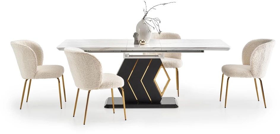 VINCENZO table baltas marble, leg juodas/auksinis