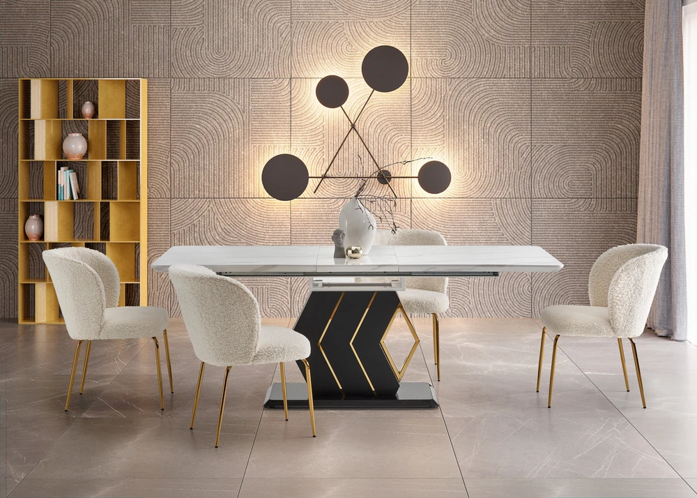 VINCENZO table baltas marble, leg juodas/auksinis