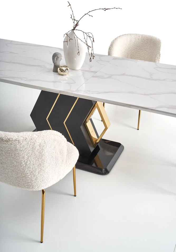 VINCENZO table baltas marble, leg juodas/auksinis