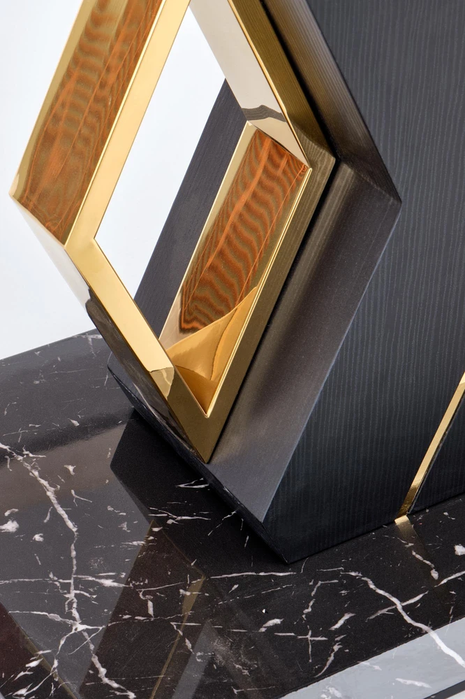 VINCENZO table baltas marble, leg juodas/auksinis