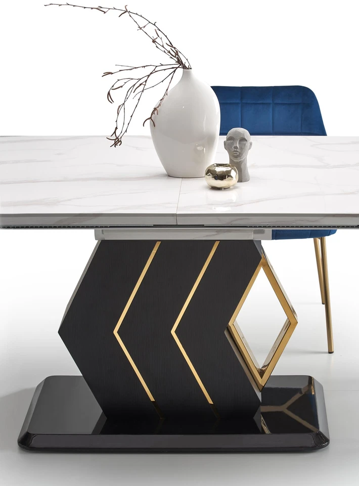 VINCENZO table baltas marble, leg juodas/auksinis