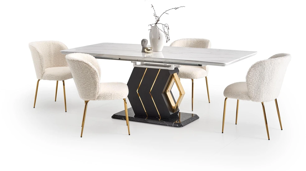 VINCENZO table baltas marble, leg juodas/auksinis
