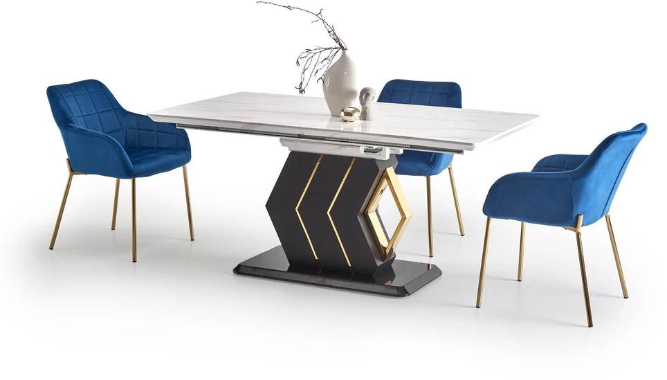 VINCENZO table baltas marble, leg juodas/auksinis