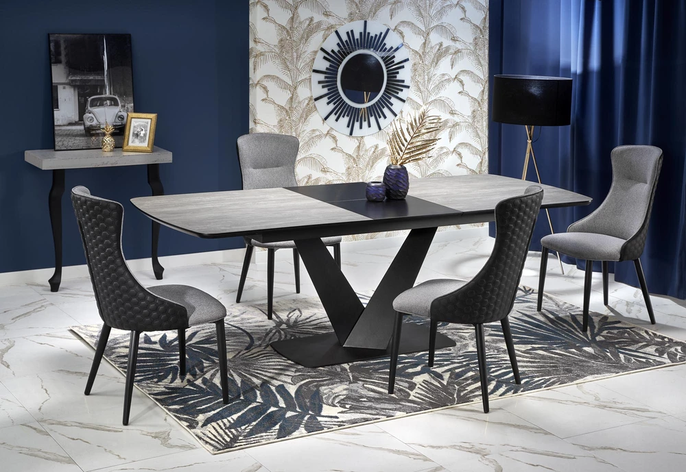 VINSTON extension table, color: top - dark pilkas / juodas, legs - juodas