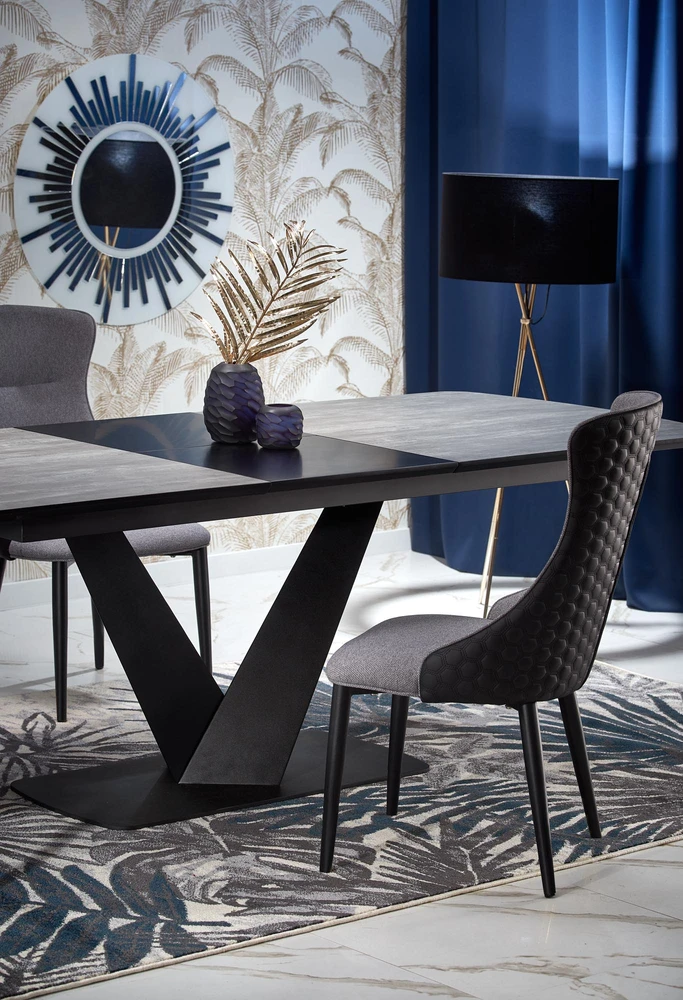 VINSTON extension table, color: top - dark pilkas / juodas, legs - juodas