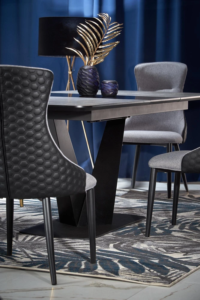 VINSTON extension table, color: top - dark pilkas / juodas, legs - juodas