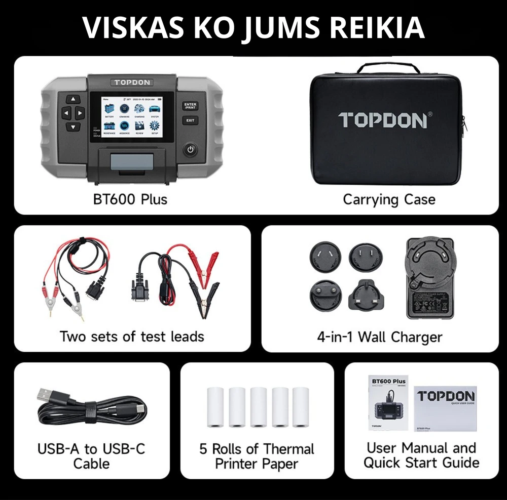 Topdon BT600 Plus – profesionalus 2-in-1 akumuliatorių ir vidinės varžos testeris