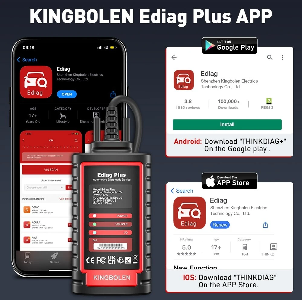 Universali diagnostikos įranga per iOS / Android Kingbolen Ediag Plus