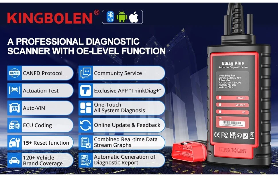 Universali diagnostikos įranga per iOS / Android Kingbolen Ediag Plus