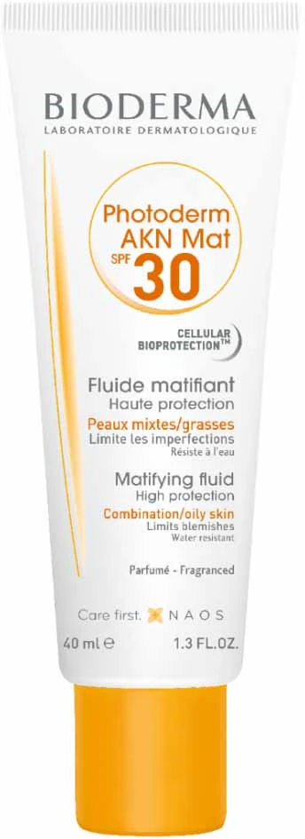 BIODERMA PHOTODERM AKN MAT, apsauginis kremas nuo saulės mišriai riebiai bei į aknę linkusiai odai, SPF30, 40 ml