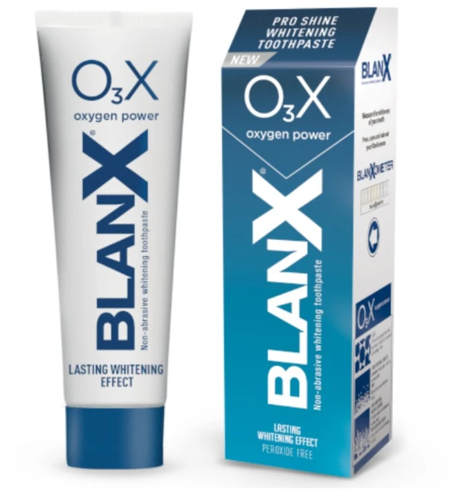 BlanX O3X Pro Shine Whitening Toothpasta balinanti dantų pasta su aktyviuoju deguonimi 75ml