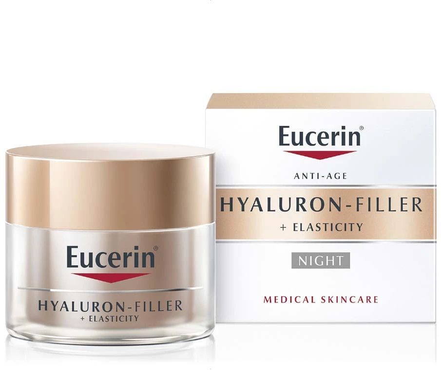 Eucerin Hyaluron-Filler + Elasticity Night Skin Kreminis naktinis veido kremas, 50 ml
