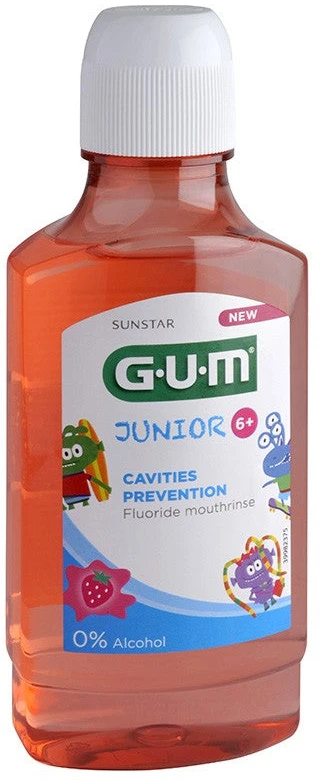 Gum Junior braškių skonio burnos skalavimo skystis nuo 6 metų 300ml